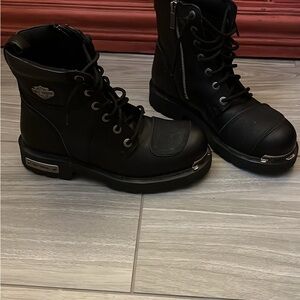 Harley-Davidson Men's Black Leather Boots with Metal Accents